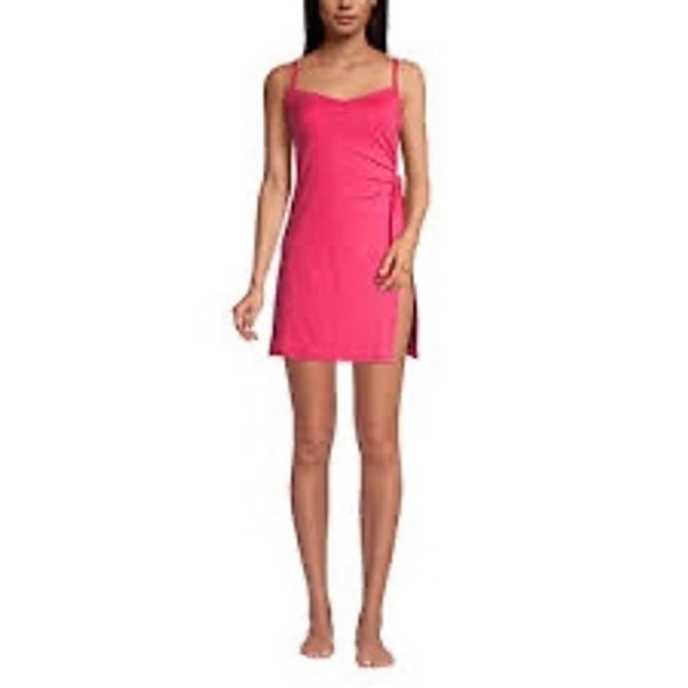 Lands End sweetheart swim dress hot pink one piece shelf bra women's size 10